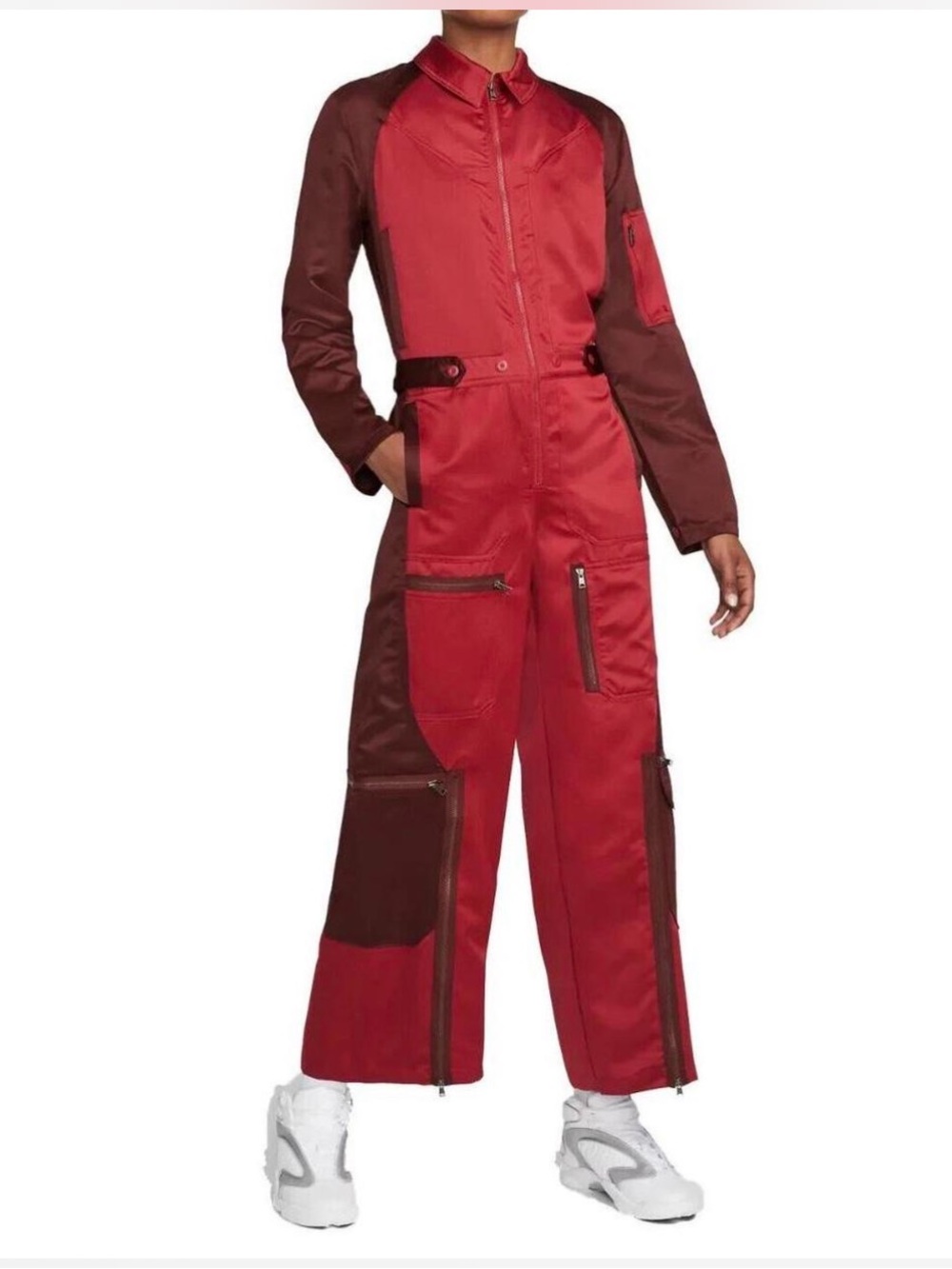 Nike air Jordan Two-Tone Red and Maroon Long Utility Jumpsuit
